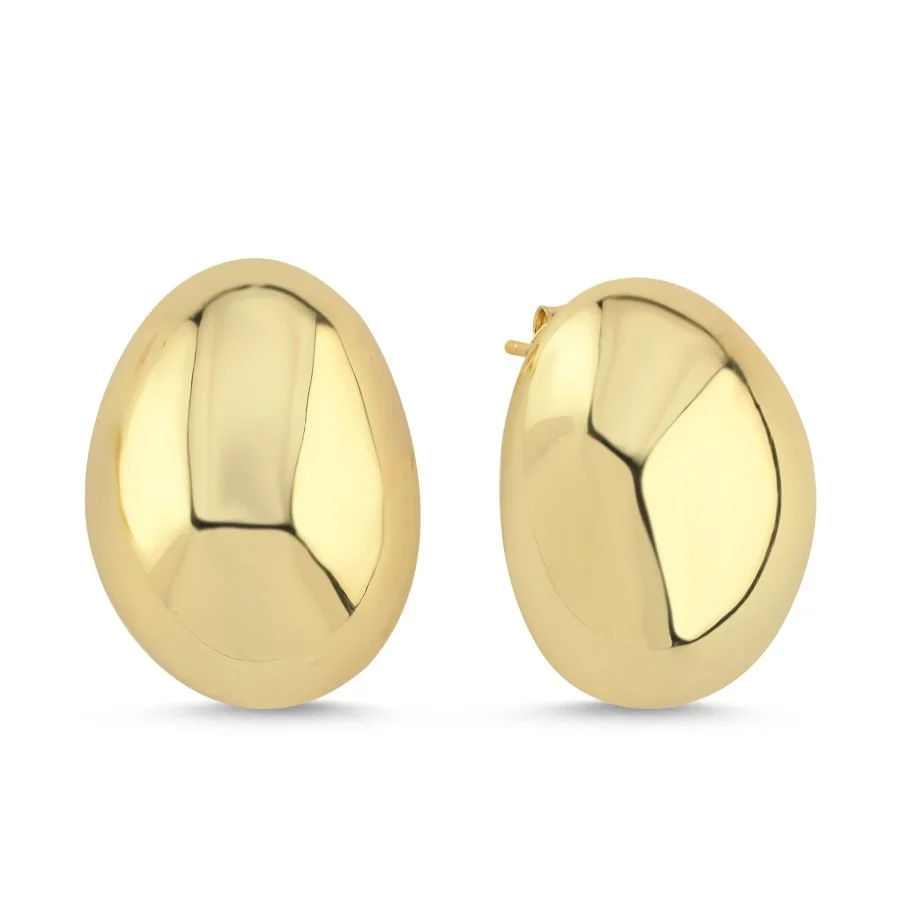 Büyük Bombe Oval Gold Kadın Gümüş Küpe - 1