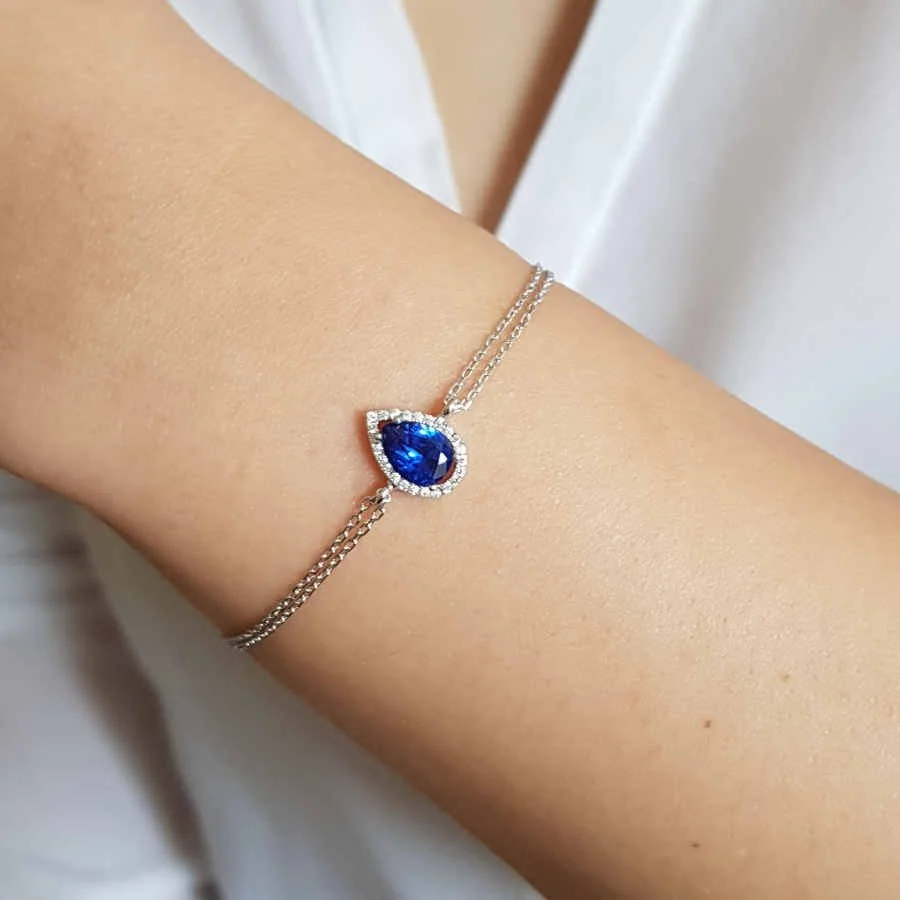 Büyük Safir Damla Tektaş Anturaj Gümüş Kadın Bileklik - 1