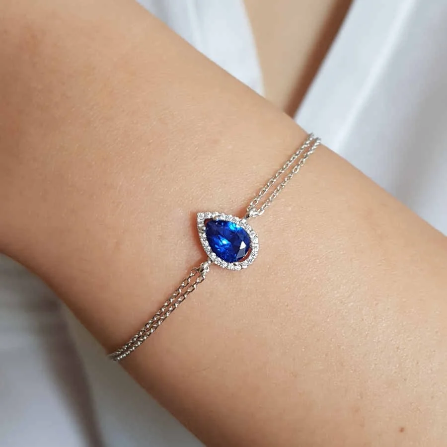 Büyük Safir Damla Tektaş Anturaj Gümüş Kadın Bileklik - 2