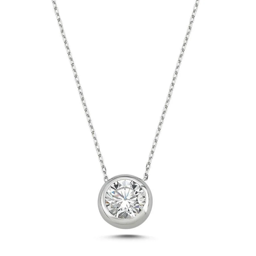 Large Solitaire Silver Women's Necklace - 1