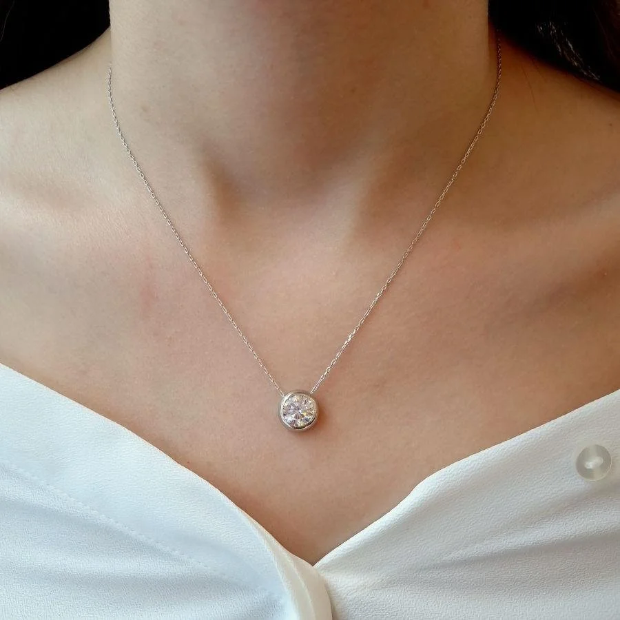 Large Solitaire Silver Women's Necklace - 2