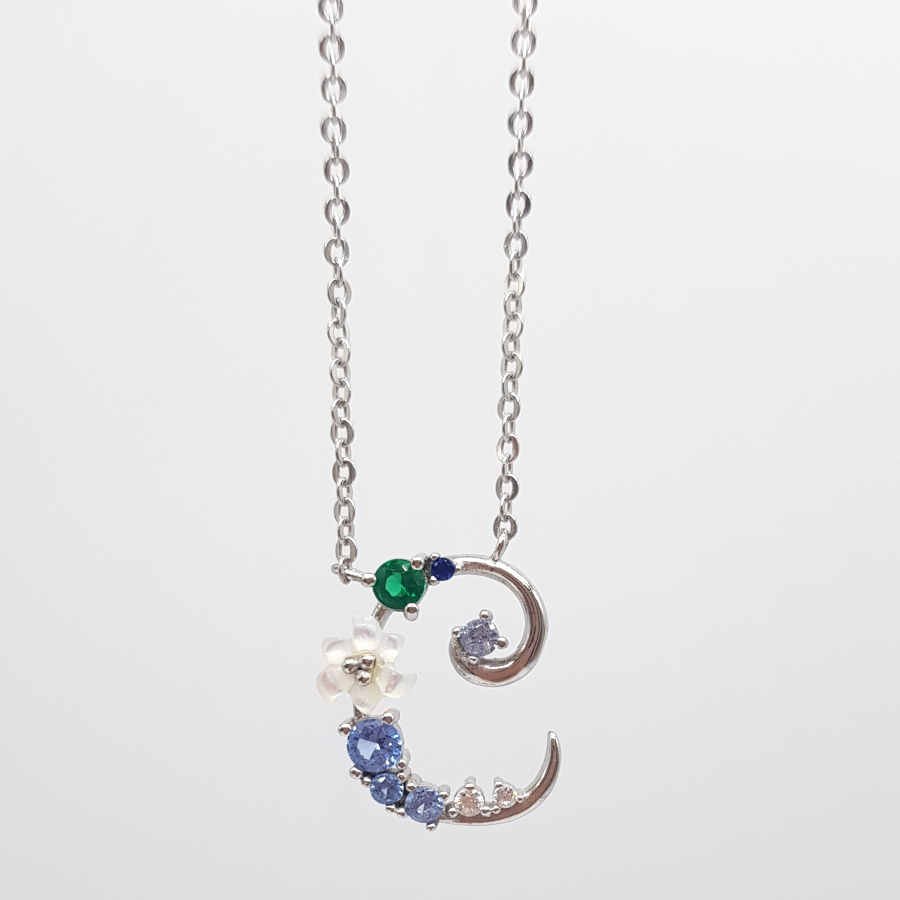 Letter C Floral Silver Women's Necklace - CNG Jewels
