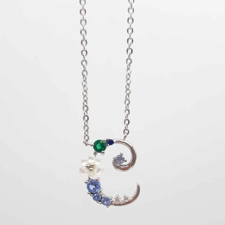 Letter C Floral Silver Women's Necklace - 1
