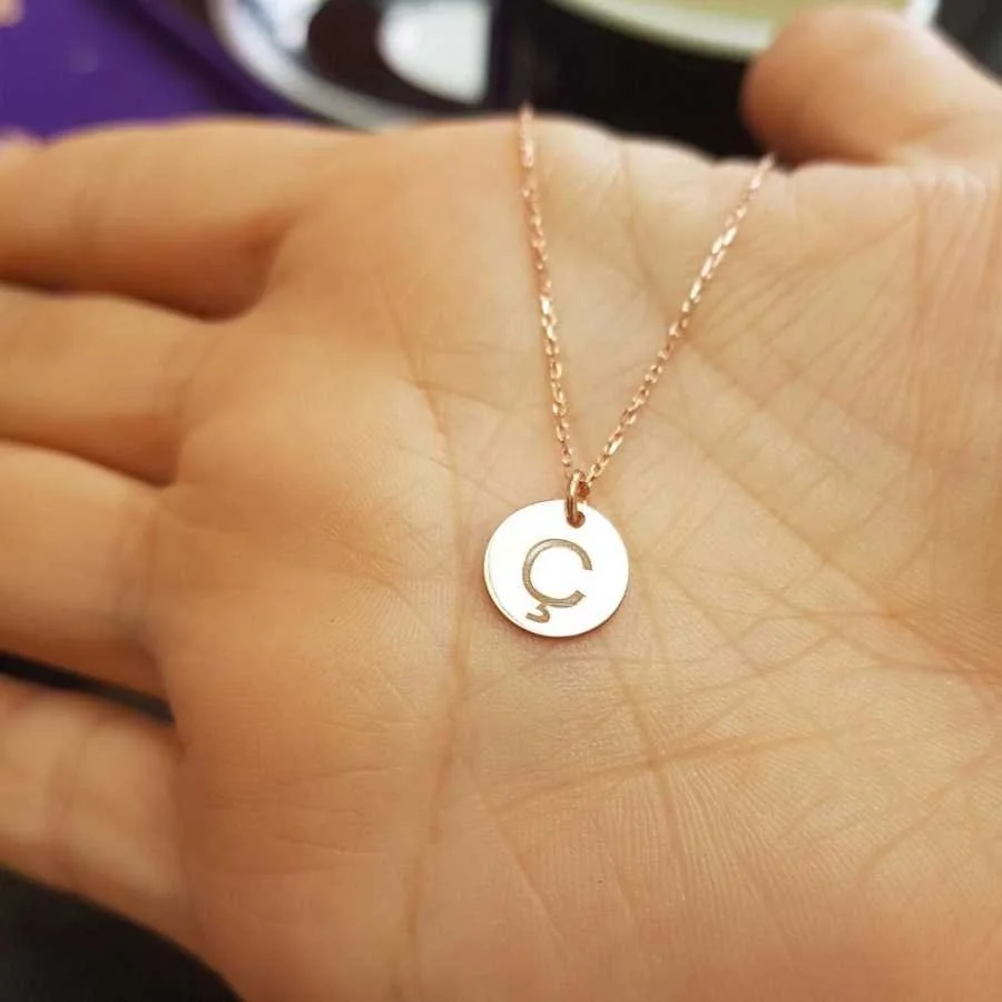 Letter C Rose Minimal Plate Silver Women's Necklace - 1