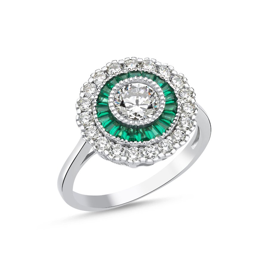 Calibre Emerald Women's Silver Ring - CNG Jewels