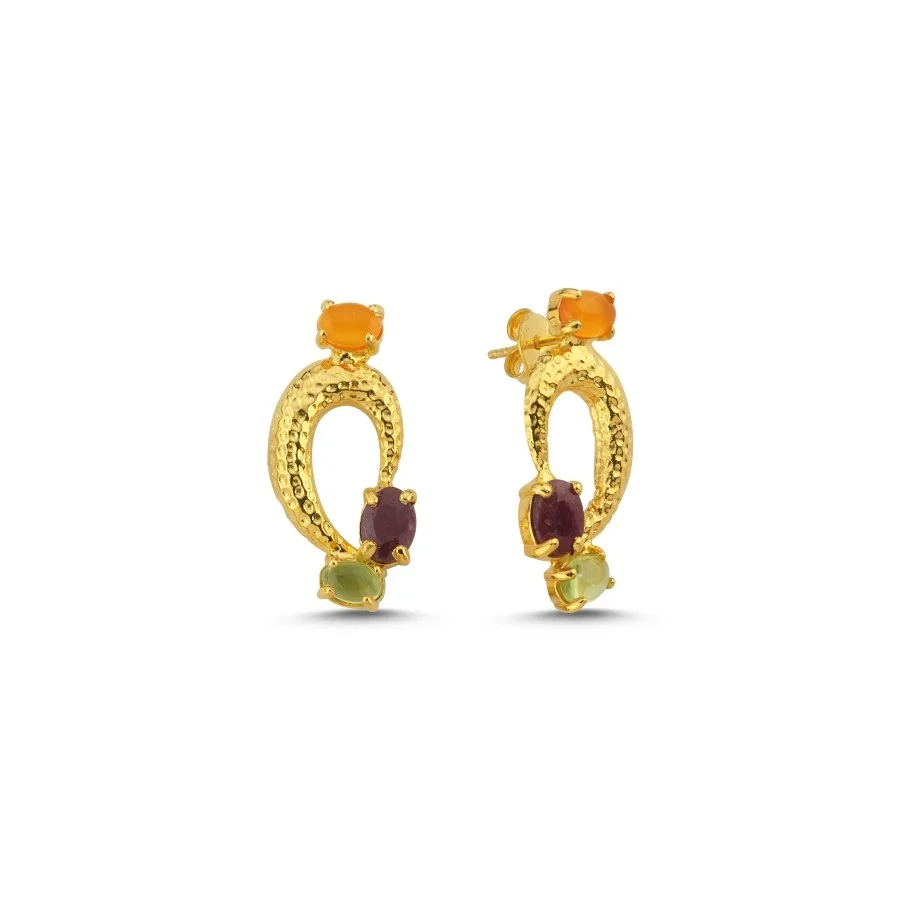 Carnelian Yakut Peridot Taşlı Lucy Gümüş Küpe - 1