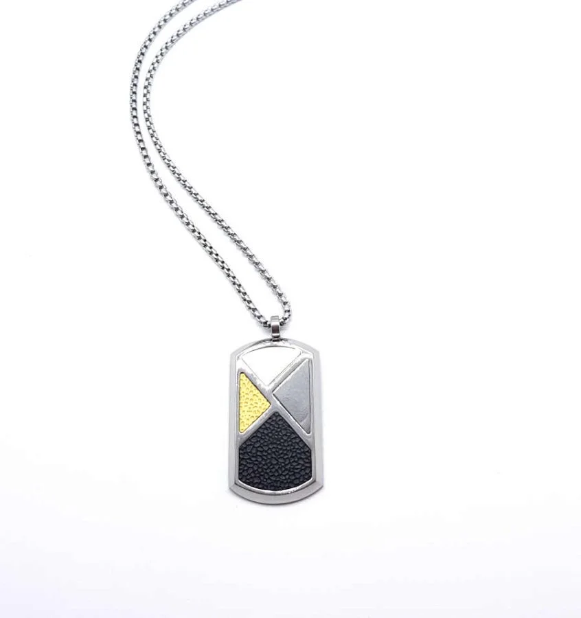 Beyaz Çelik Plaka Üzeri Renkli Desenli Çelik Erkek Kolye - 2