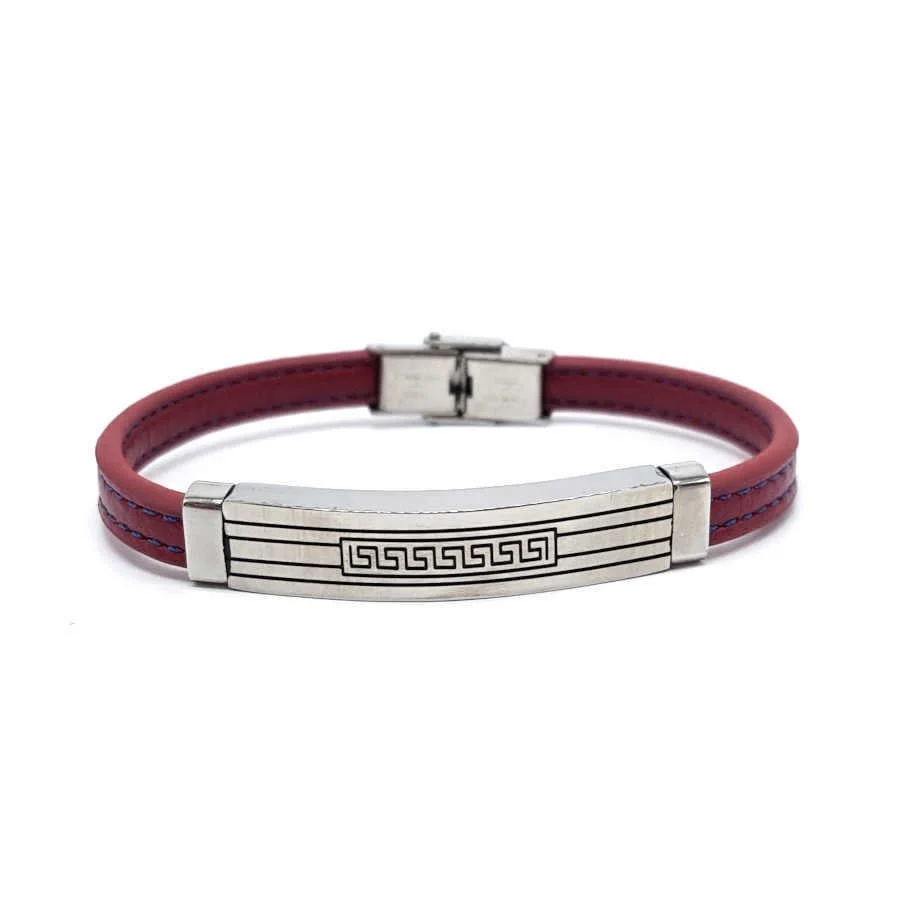 Çelik ve Kırmızı Derili Erkek Bilekliği - 1