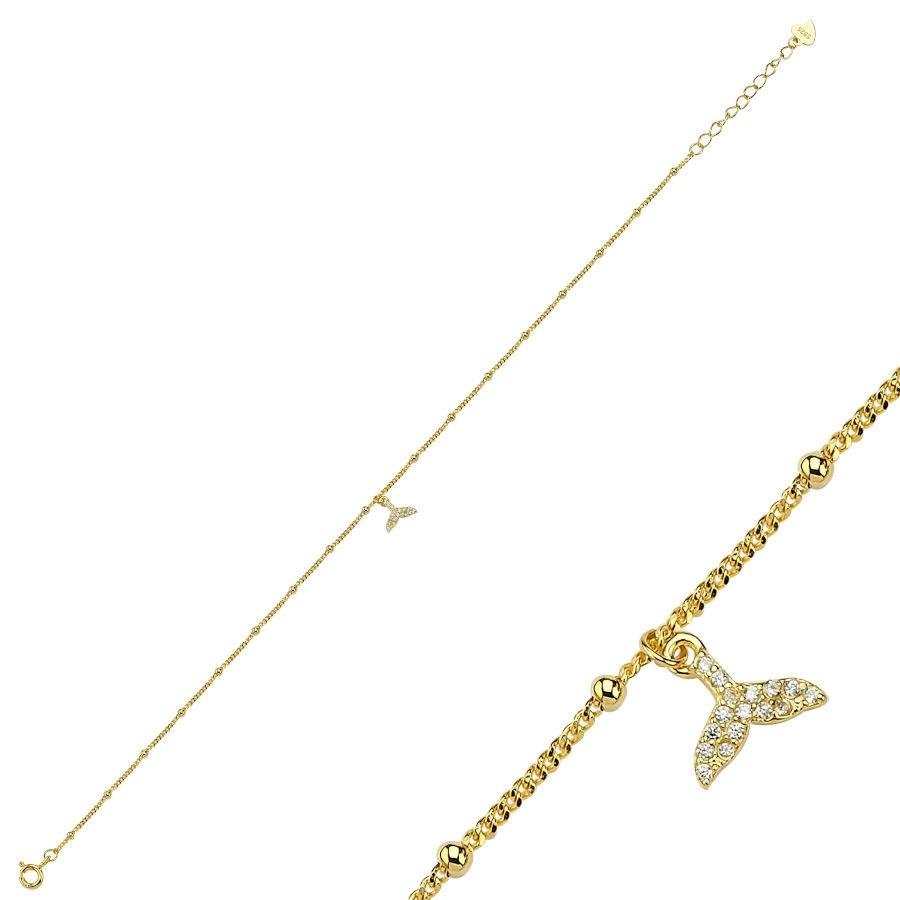Charm Balina Kuyruğu Gold Gümüş Halhal - CNG Jewels (1)