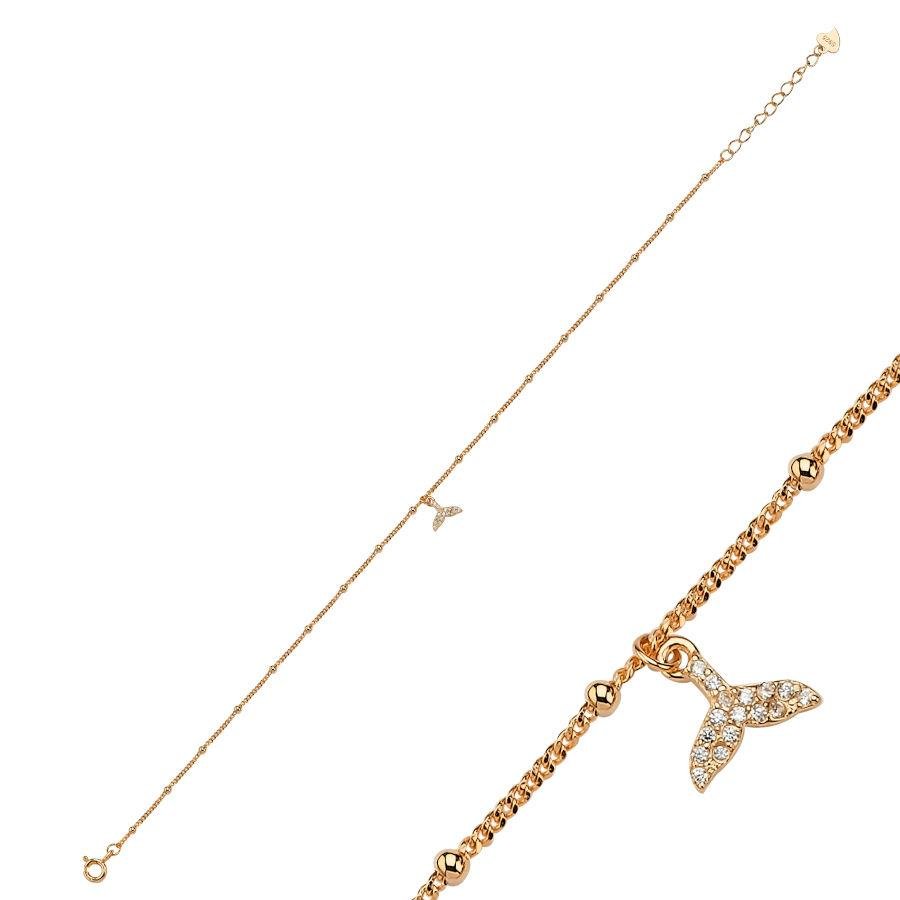 Charm Whale Tail Rose Silver Anklet - CNG Jewels (1)