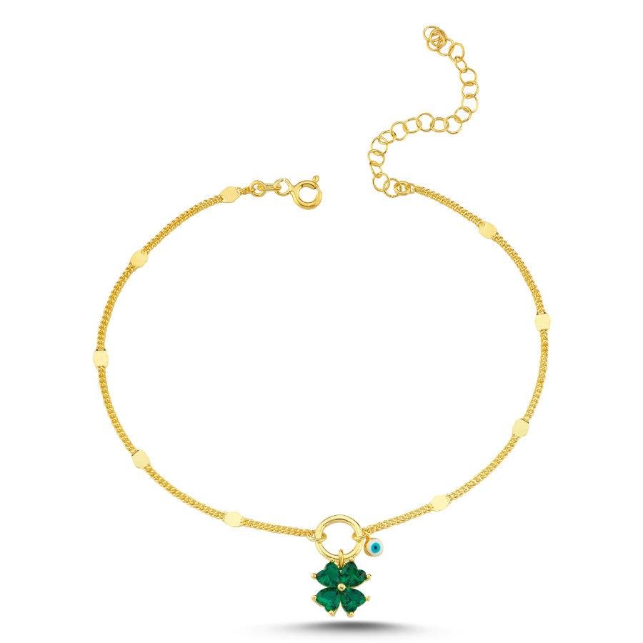 Charm Four Leaf Clover Evil Eye Beaded Gold Silver Anklet - CNG Jewels