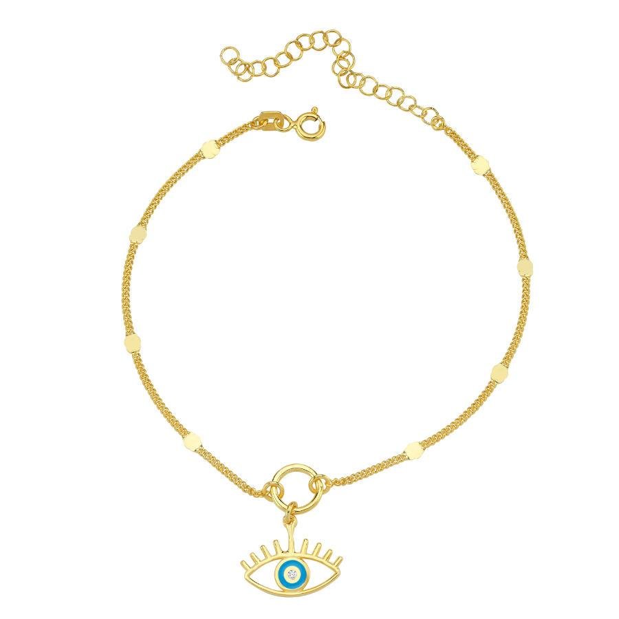 Charm Kirpikli Mavi Göz Gold Gümüş Halhal - CNG Jewels