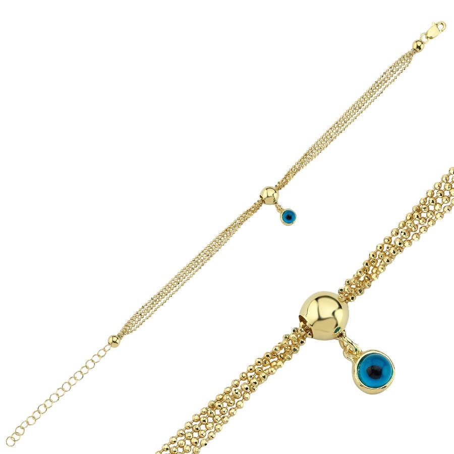 Charm Evil Eye Bead Four Row Chain Women's Silver Bracelet - CNG Jewels (1)