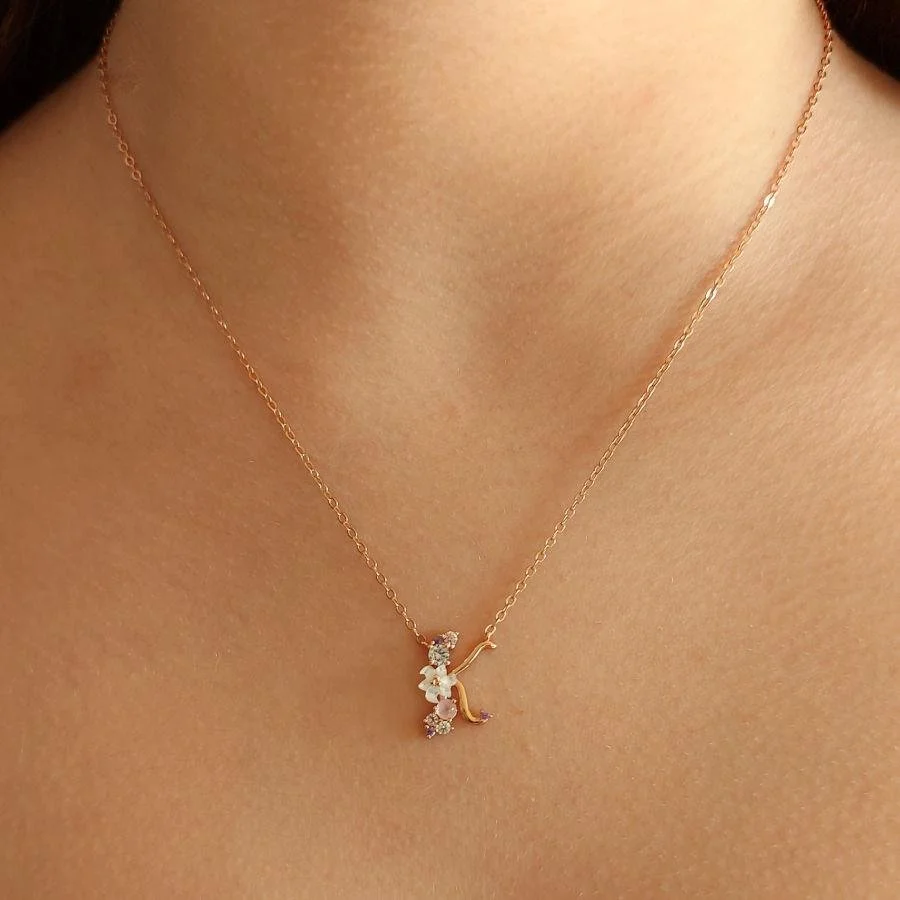 Floral Letter K Silver Women's Necklace - 2