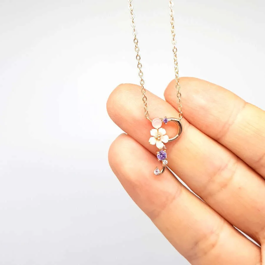 Floral Letter P Silver Women's Necklace - 1