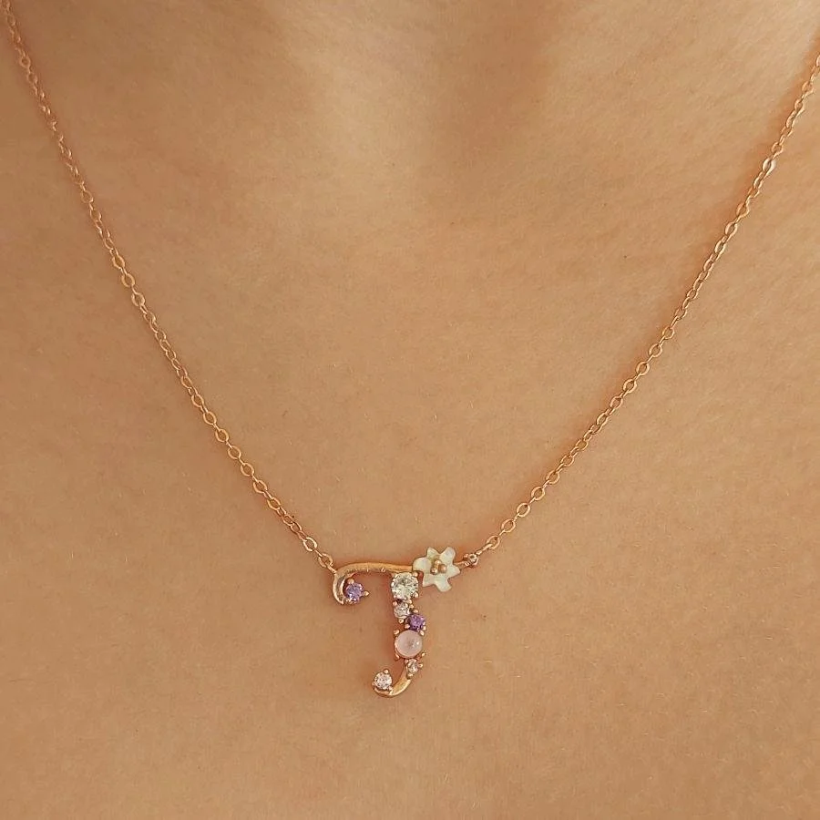 Floral Letter T Silver Women's Necklace - 1