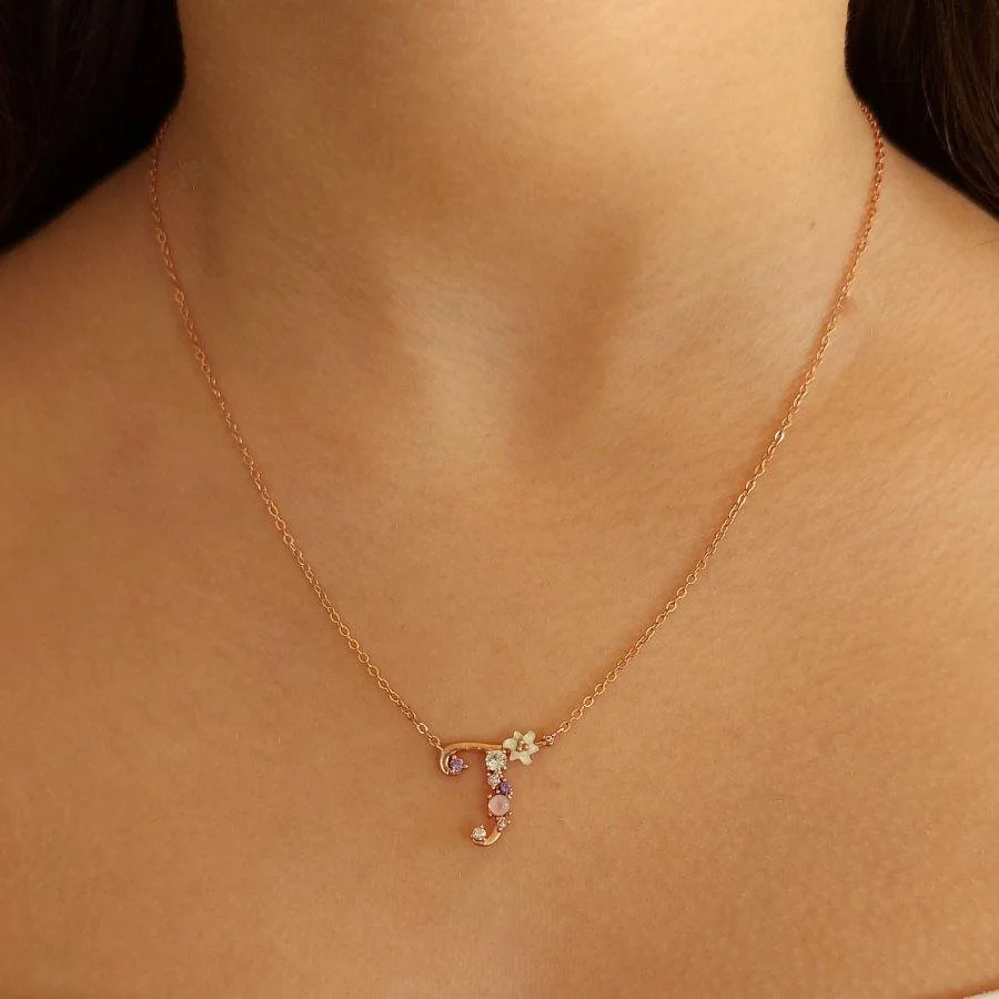 Floral Letter T Silver Women's Necklace - 2