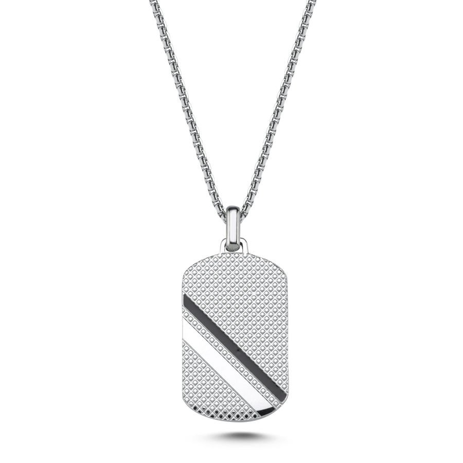 Çizgili Künye Çelik Erkek Kolye - CNG Jewels
