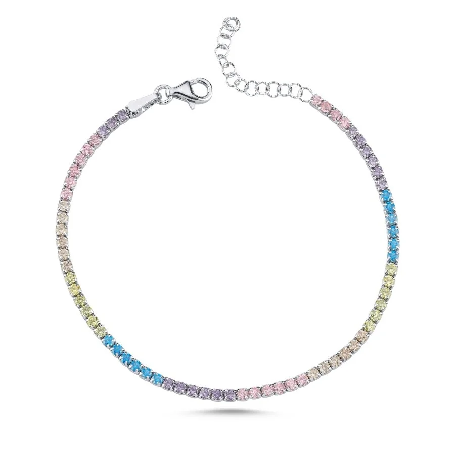 Çok Renkli Minimal Su Yolu Kadın Gümüş Bileklik - 1