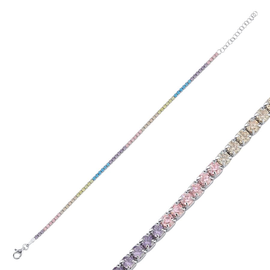 Çok Renkli Minimal Su Yolu Kadın Gümüş Bileklik - CNG Jewels (1)