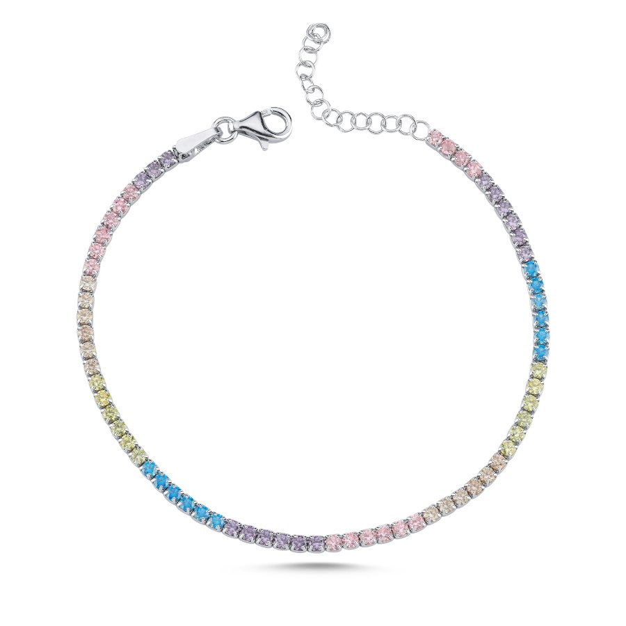 Çok Renkli Minimal Su Yolu Kadın Gümüş Bileklik - CNG Jewels