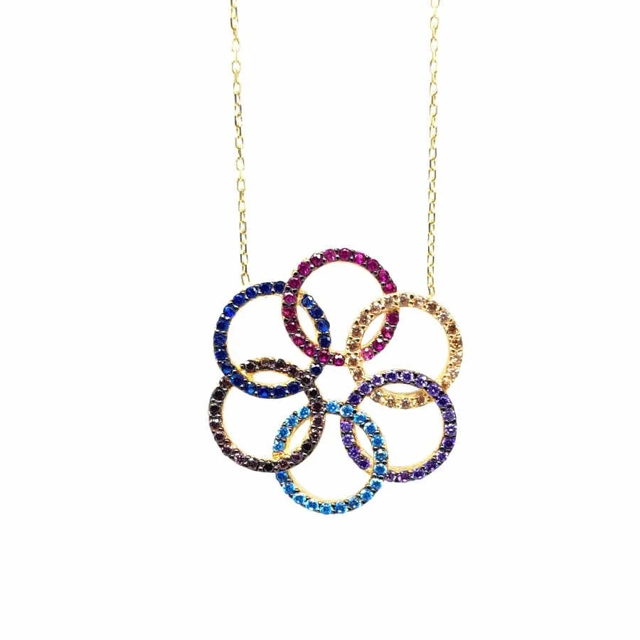 Colorful Olympic Rings Gold Necklace