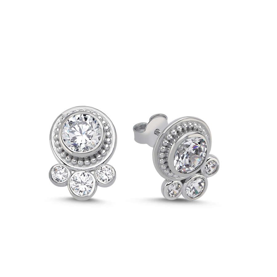Crown Tektaş Kadın Gümüş Küpe - CNG Jewels