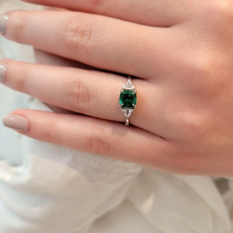 Cushin Yeşil Kadın Gümüş Yüzük - 1