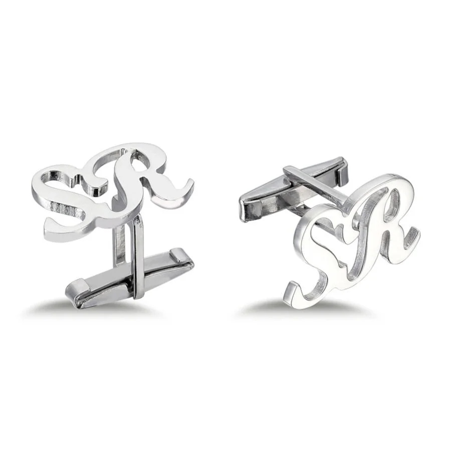 Personalized Handwritten Medium Silver Two Letter Cufflinks - 1