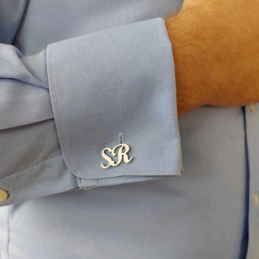 Personalized Handwritten Medium Silver Two Letter Cufflinks - 2
