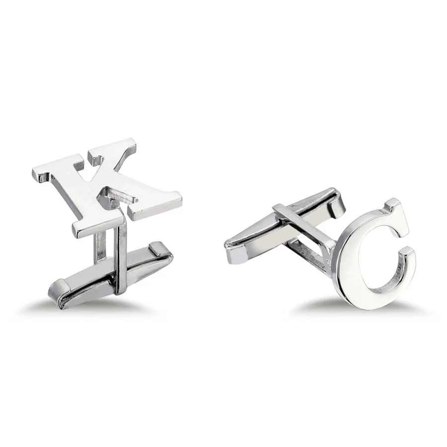 Personalized Medium Size Plain Silver Letter Cufflinks - 1
