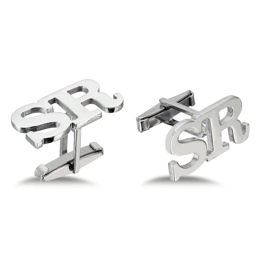 Personalized Plain Text Medium Silver Two Letter Cufflinks - 1