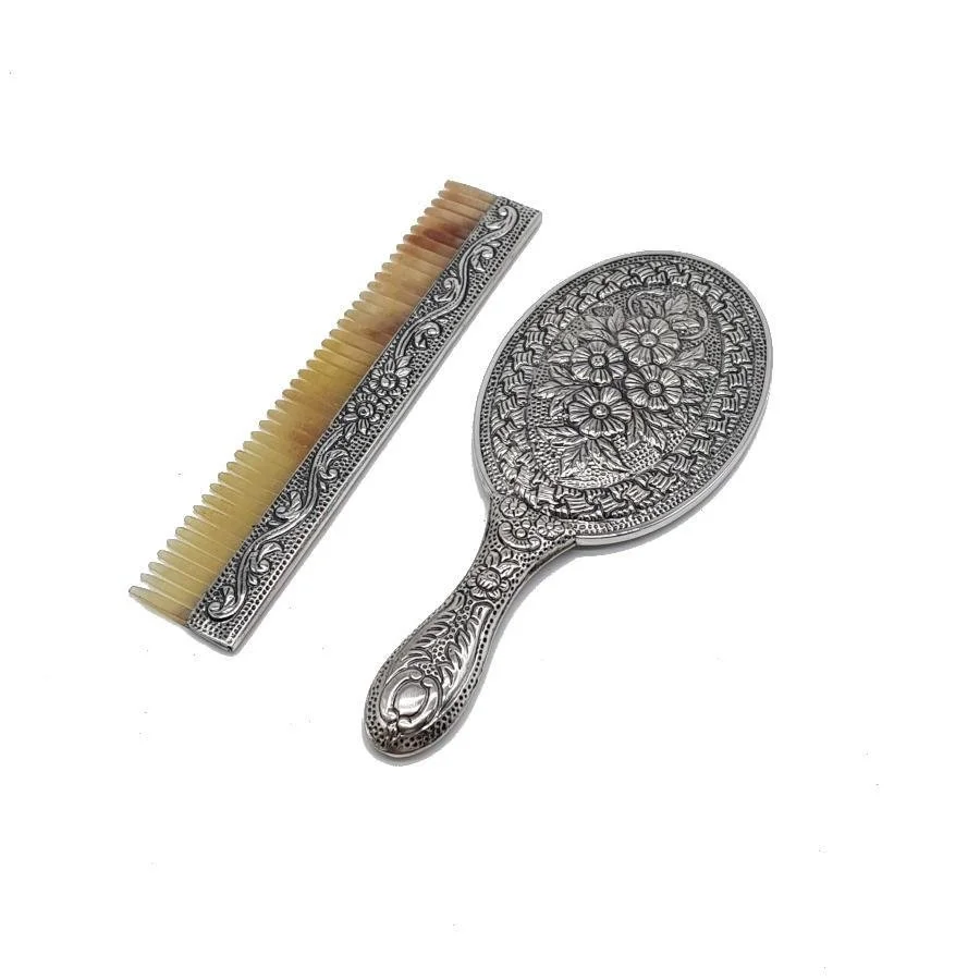 Daisy Hand Mirror Comb Double Silver Set No 2