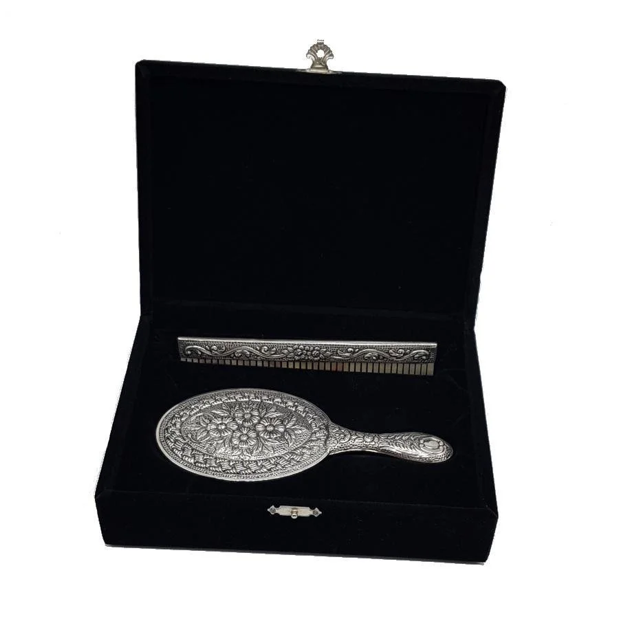 Daisy Hand Mirror Comb Double Silver Set No 2