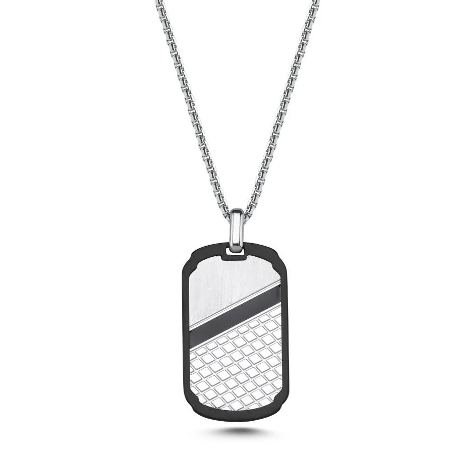 Dama Desenli Künye Çelik Erkek Kolye - 1