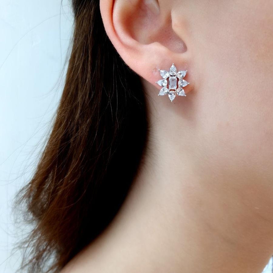 Drop Baguette North Star Silver Women's Earrings - CNG Jewels (1)