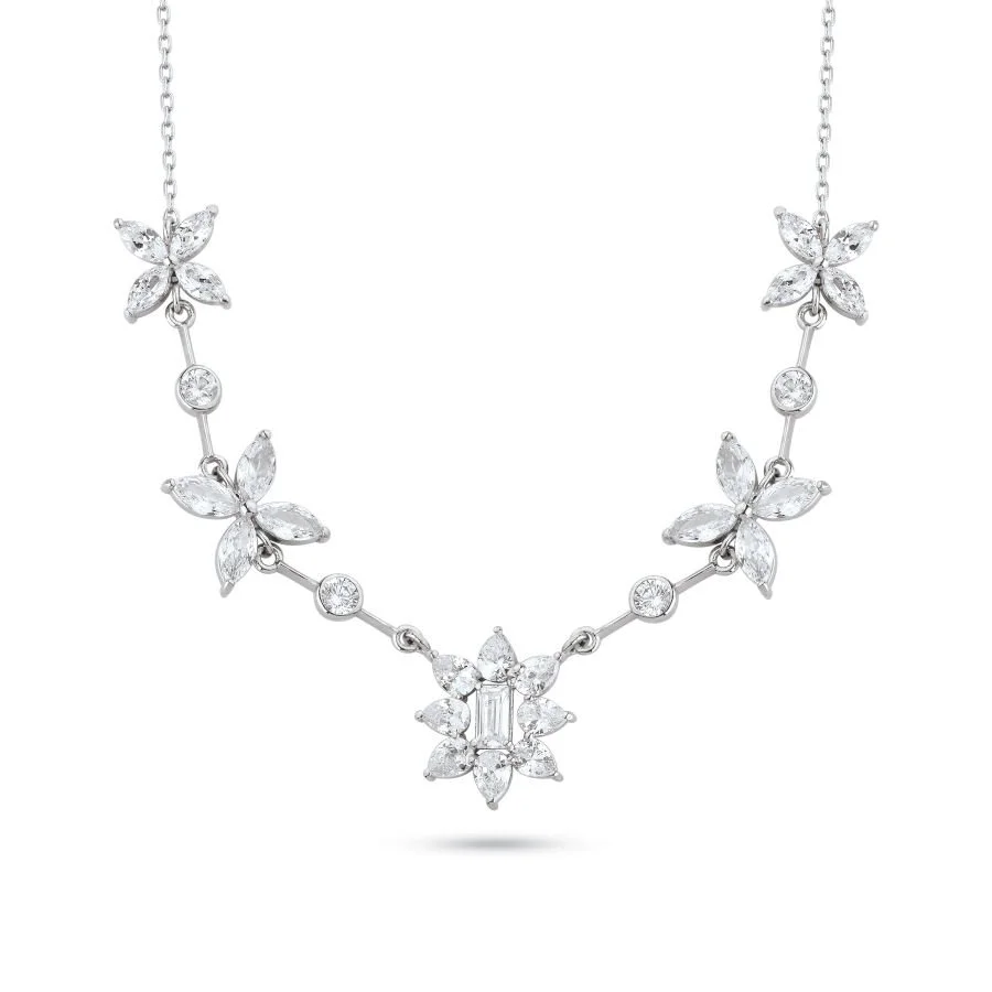 Damla Baget Markiz Taşlı Tasarım Kadın Gümüş Kolye - 1