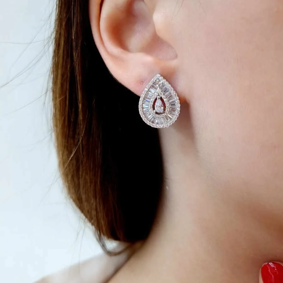 Drop Baguette Trapezoid Silver Women's Earrings - 2