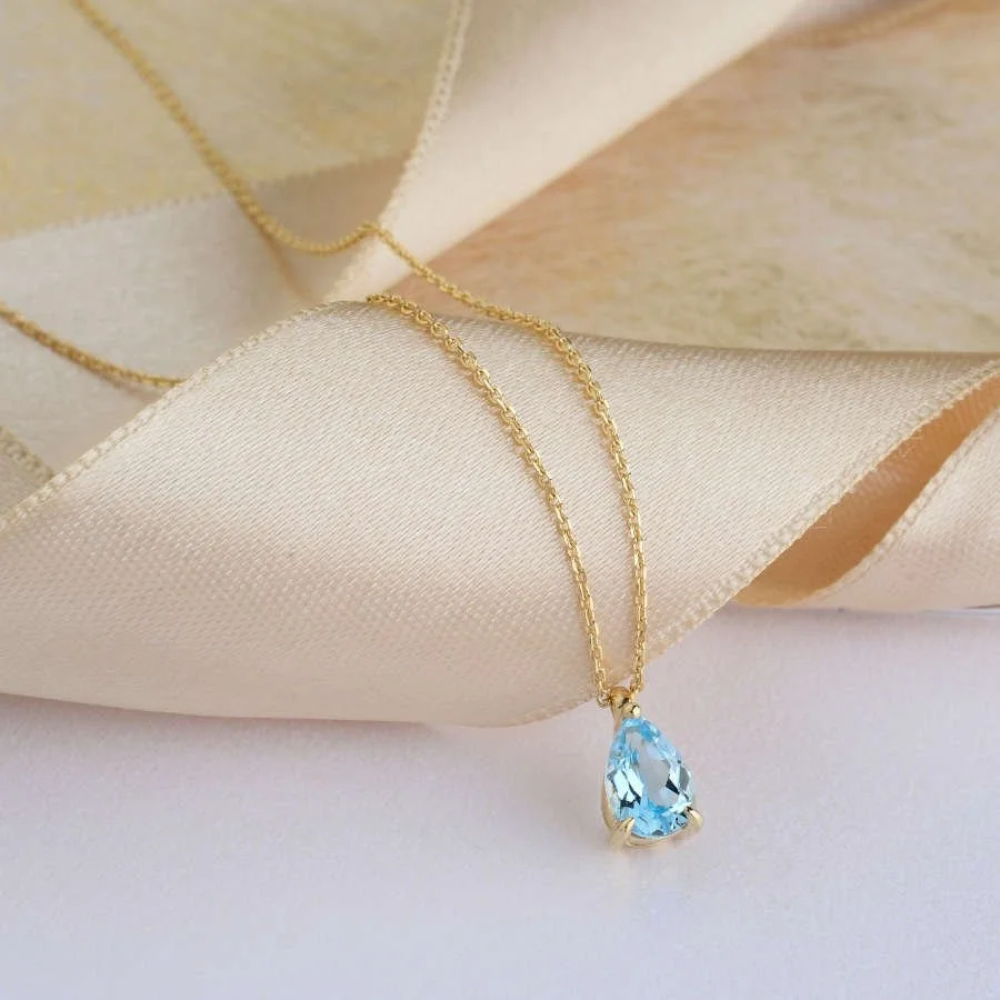 Damla Blue Topaz Altın Kolye