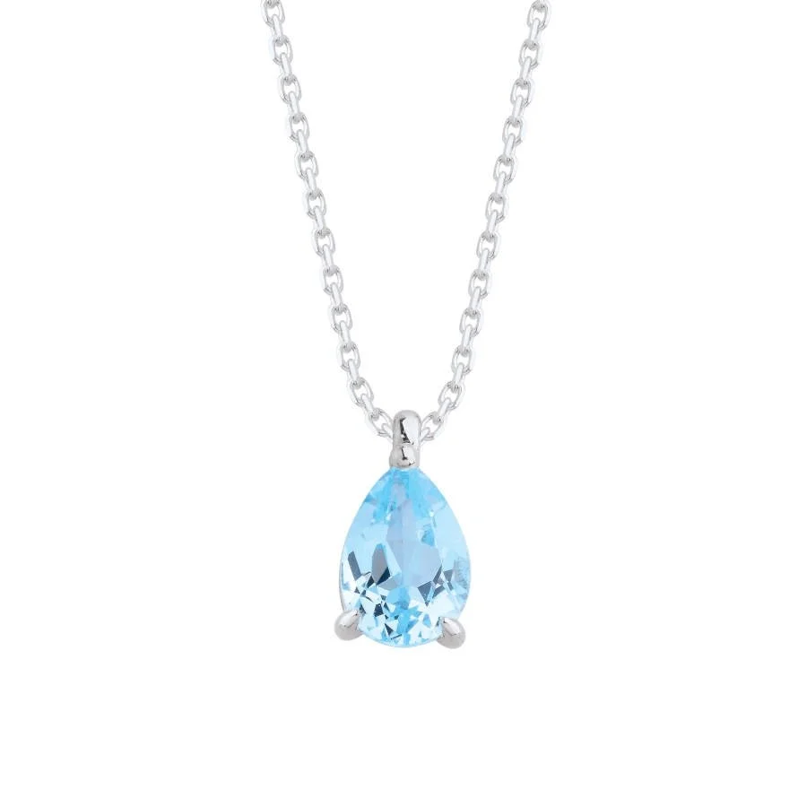 Damla Blue Topaz Beyaz Altın Kolye