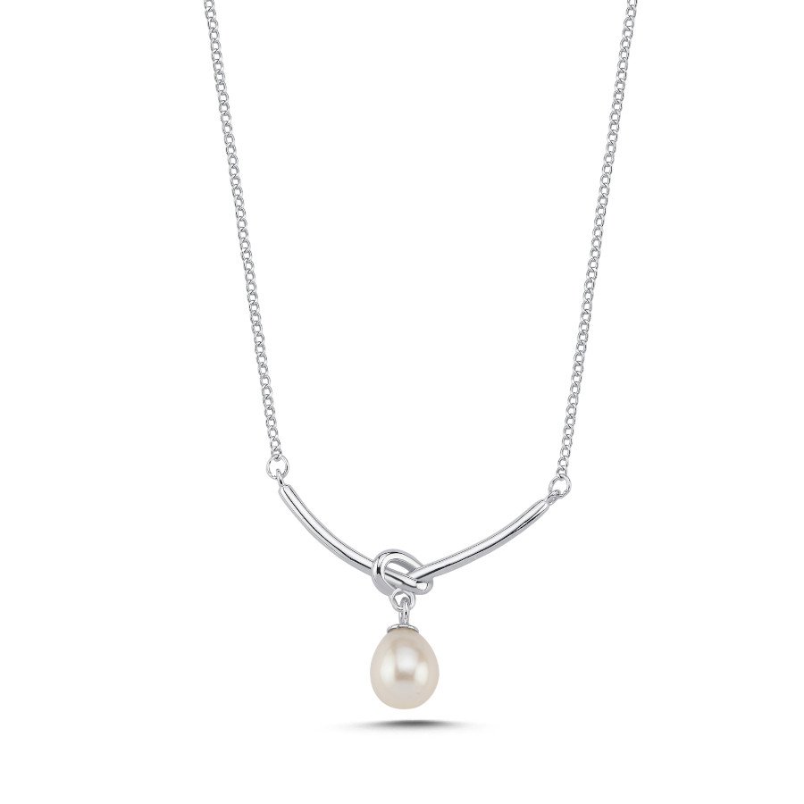 Damla İncili Aşk Düğümü Gümüş Kadın Kolye - CNG Jewels