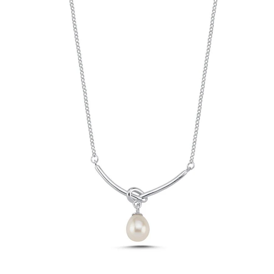 Damla İncili Aşk Düğümü Gümüş Kadın Kolye - 1