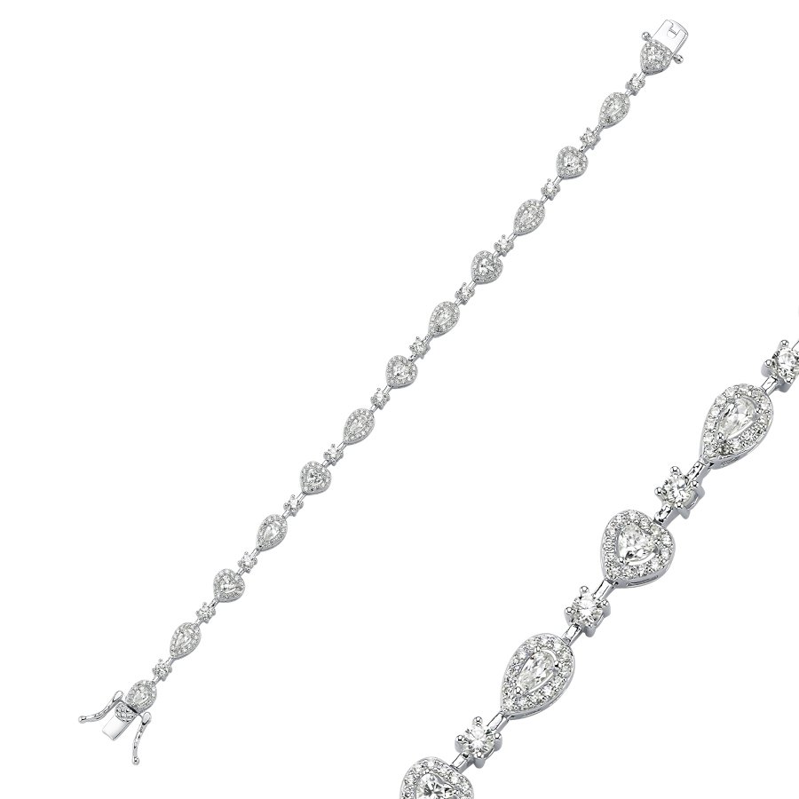 Drop Heart Light Flood Waterway Silver Bracelet - CNG Jewels