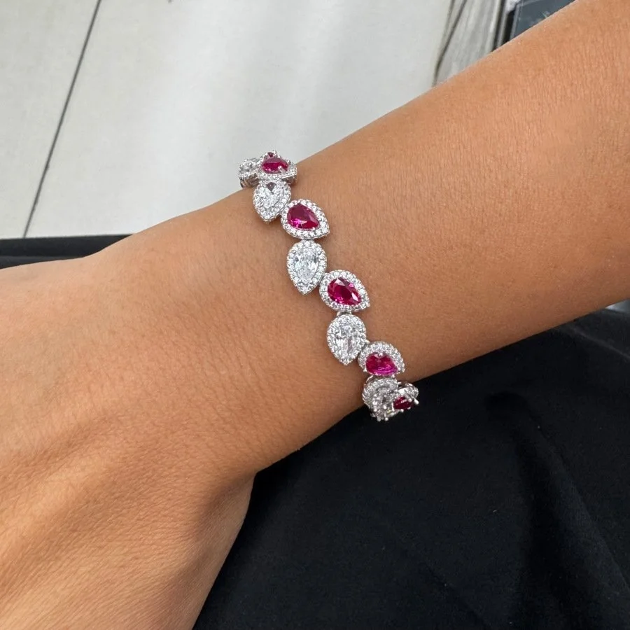 Damla Ruby Kadın Gümüş Su Yolu Bileklik - 2