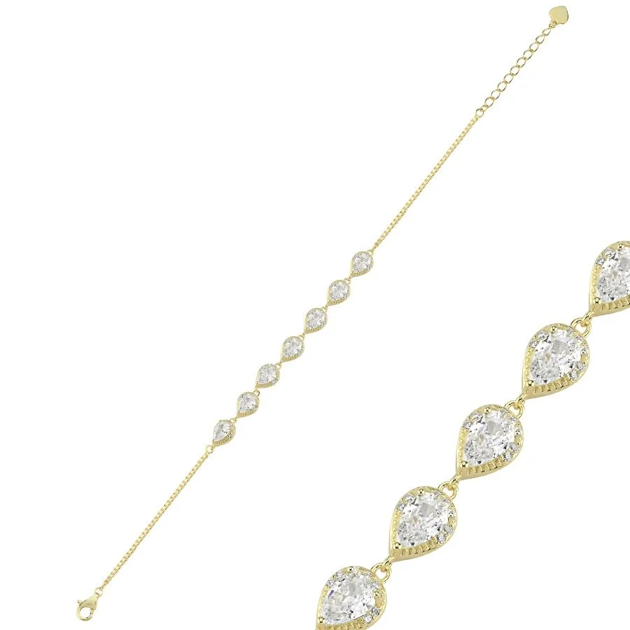 Damla Taşlı Gold Kadın Gümüş Bileklik - 1