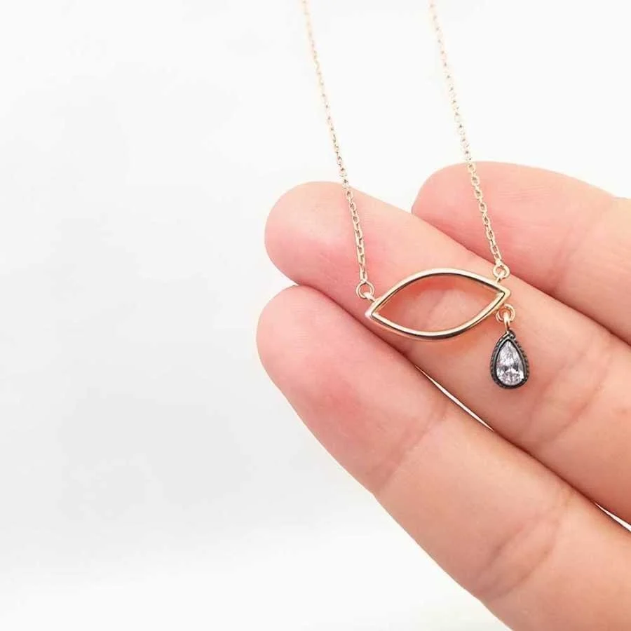 Damla Taşlı Gözyaşı Gümüş Kadın Kolye - 2