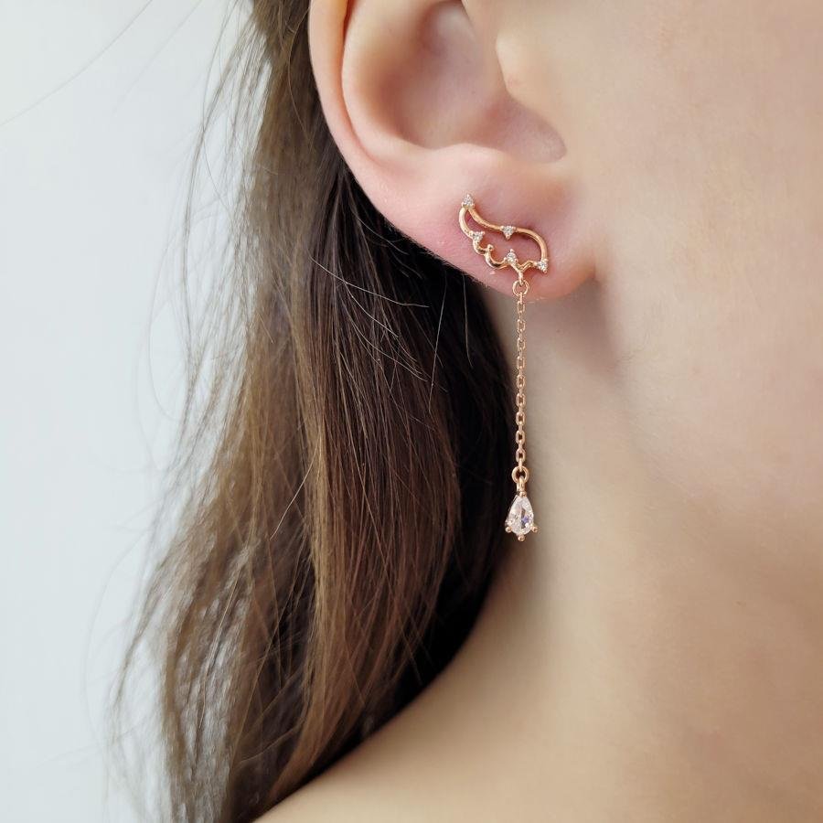 Drop Stone Chain Angel Wing Rose Silver Women's Earrings - CNG Jewels