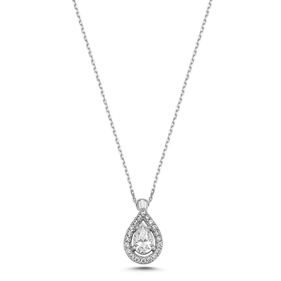 Drop Solitaire Anturaj White Gold Necklace - 1