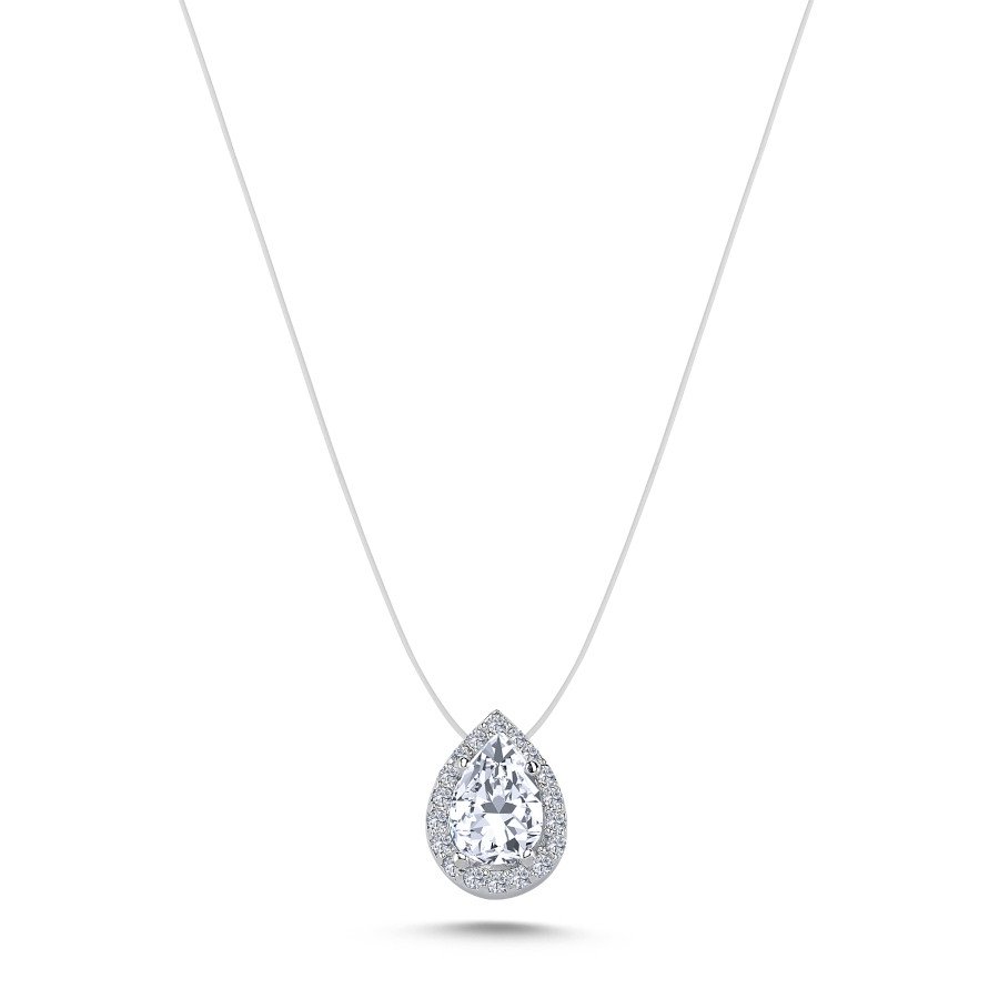 Drop Solitaire Ghost Chain Silver Necklace - CNG Jewels