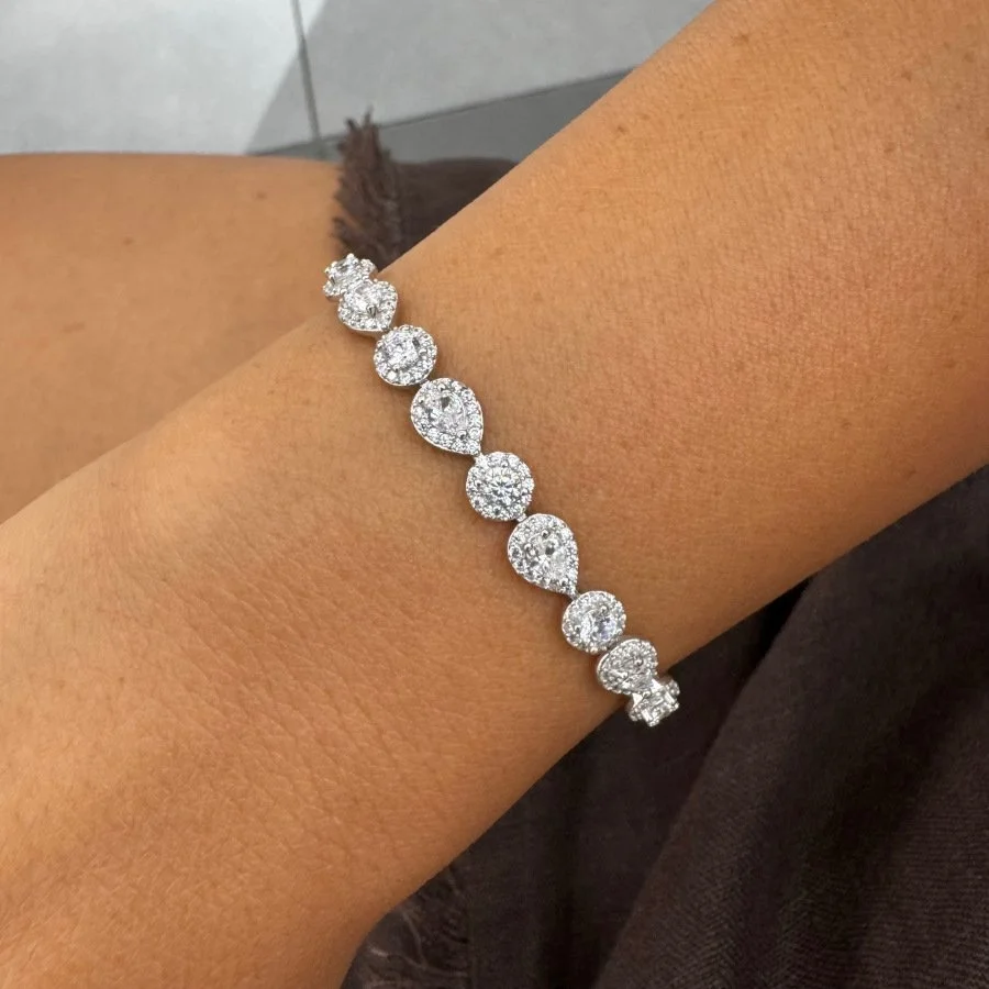 Damla Yuvarlak Tektaş Su Yolu Gümüş Bileklik - 2